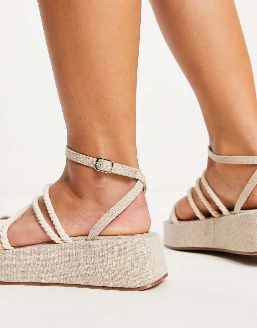 ASOS DESIGN Wide Fit Tabi rope detail flatforms in natural