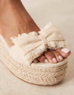 Asos Design Wide Fit Tabitha Bow Detail Wedges In Neutral