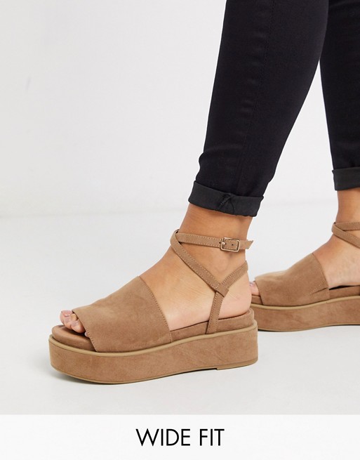 ASOS DESIGN Wide Fit Tabitha chunky flatform sandals in beige