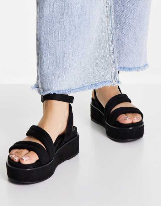 Wide Fit Tailor Asos Donna Scarpe Scarpe con plateau Sandali con plateau Sandali flatform a pianta larga neri con fascette imbottite 