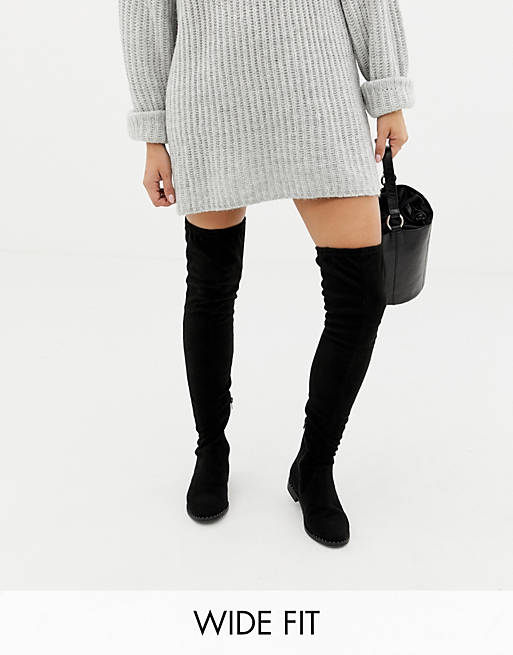 ASOS DESIGN Wide Fit Tall kaska flat studded over the knee boots