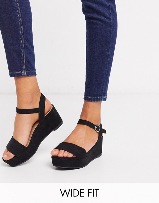 ASOS DESIGN Wide Fit Tallie flatform sandals in black