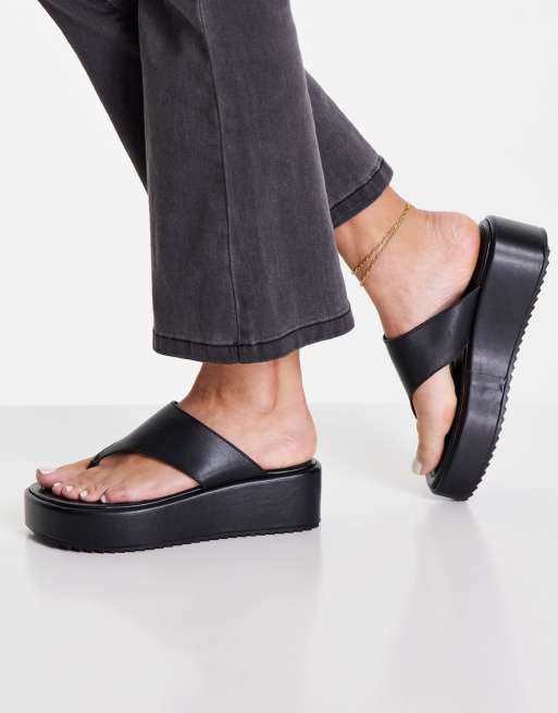 Boohoo Leather Toe Thong Sandals In Black, $17, Asos