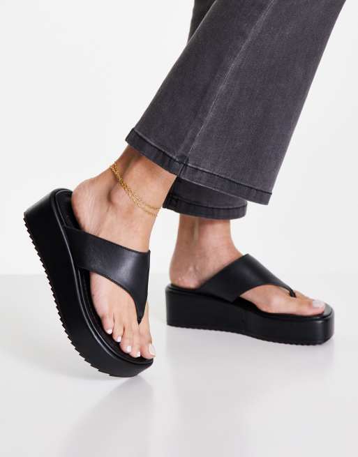 Boohoo Leather Toe Thong Sandals In Black, $17, Asos