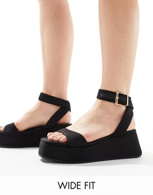 Asos Design Wide Fit Tantoo Flatform Sandals In Black