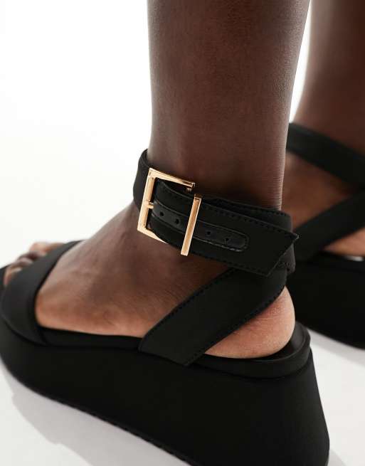 ASOS DESIGN Wide Fit Tantoo flatform sandals in black ASOS