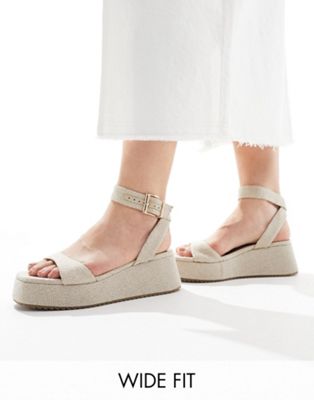 Shop Asos Design Wide Fit Tantoo Flatform Sandals In Natural Fabrication-neutral
