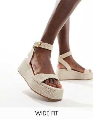 Shop Asos Design Wide Fit Tantoo Flatform Sandals In Natural Fabrication-neutral