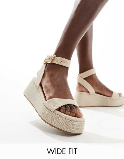 ASOS DESIGN Wide Fit Tantoo flatform sandals in natural fabrication - view 1