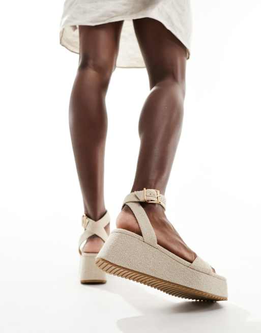 ASOS DESIGN Wide Fit Tantoo flatform sandals in natural fabrication, 2 of 4