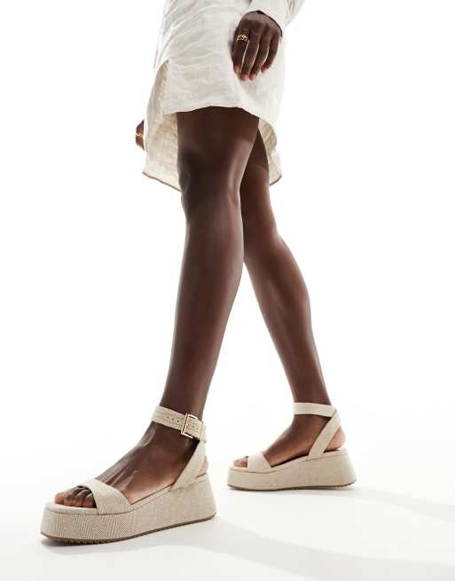 ASOS DESIGN Wide Fit Tantoo flatform sandals in natural fabrication, 4 of 4