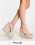 ASOS DESIGN Wide Fit Tasha espadrille wedges in beige-Neutral