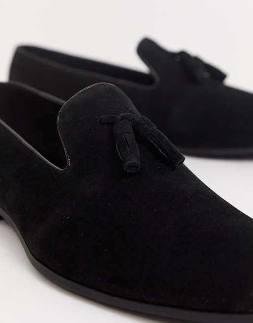 ASOS DESIGN Wide Fit tassel loafers in black faux suede