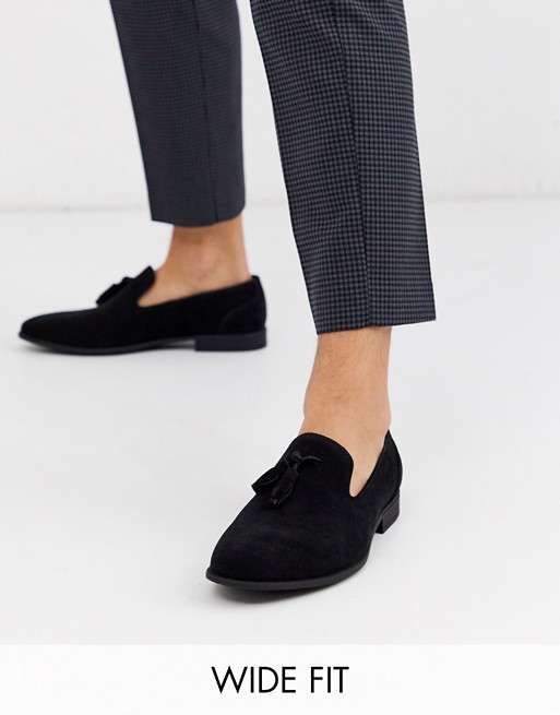 ASOS DESIGN Wide Fit tassel loafers in black faux suede | ASOS