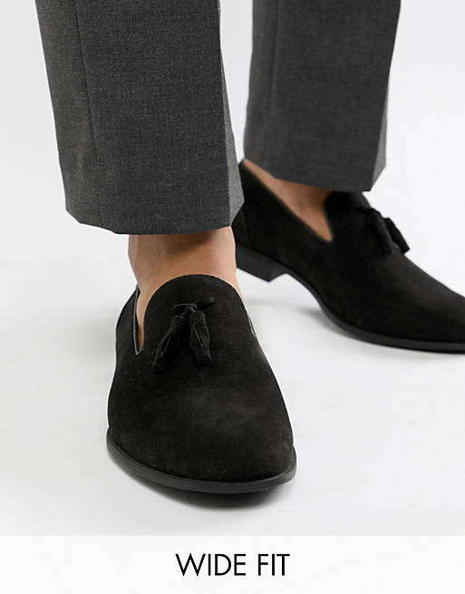 ASOS DESIGN Wide Fit tassel loafers in black faux suede