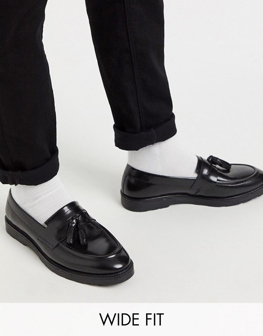 ASOS DESIGN Wide Fit tassel loafers in black leather