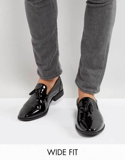 Mens black patent hot sale shoes wide fitting