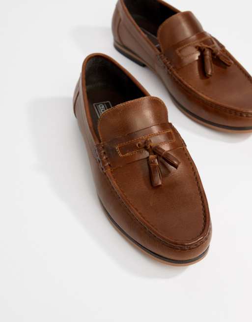 ASOS DESIGN Wide Fit tassel loafers in tan leather with natural sole, 4 of 4