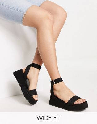 ASOS DESIGN Wide Fit Tati flatform sandals in black