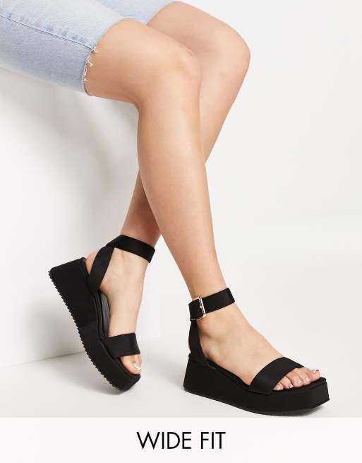 ASOS DESIGN Wide Fit Tati flatform sandals in black