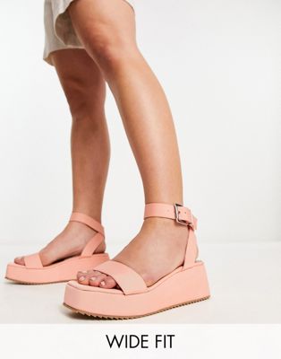 Asos Design Wide Fit Tati Flatform Sandals In Peach-orange