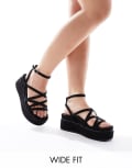 [ASOS DESIGN Wide Fit] ASOS DESIGN Wide Fit Taurus 2 strappy flatform sandals in black 7 BLACK