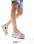 [ASOS DESIGN Wide Fit] ASOS DESIGN Wide Fit Taurus 2 strappy flatform sandals in natural-Neutral 8 Natural Linen