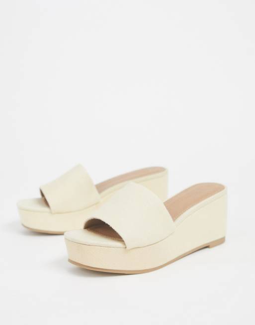 ASOS DESIGN Wide Fit Tazlin demi wedges in cream denim, 4 of 4