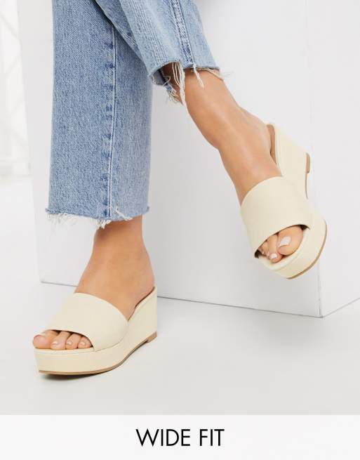 ASOS DESIGN Wide Fit - Tazlin - Zeppe medie in denim color crema