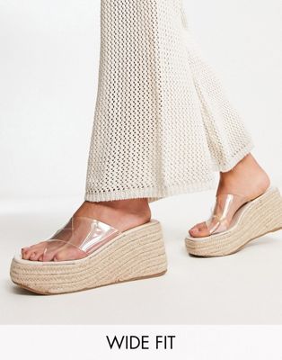ASOS DESIGN Wide Fit Teddy 2 cross strap wedges in clear