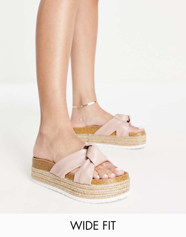 ASOS DESIGN Wide Fit Teegan knotted flatform sandals in beige