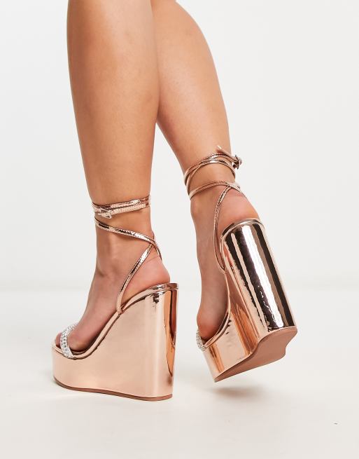 Rose gold hotsell strappy wedges