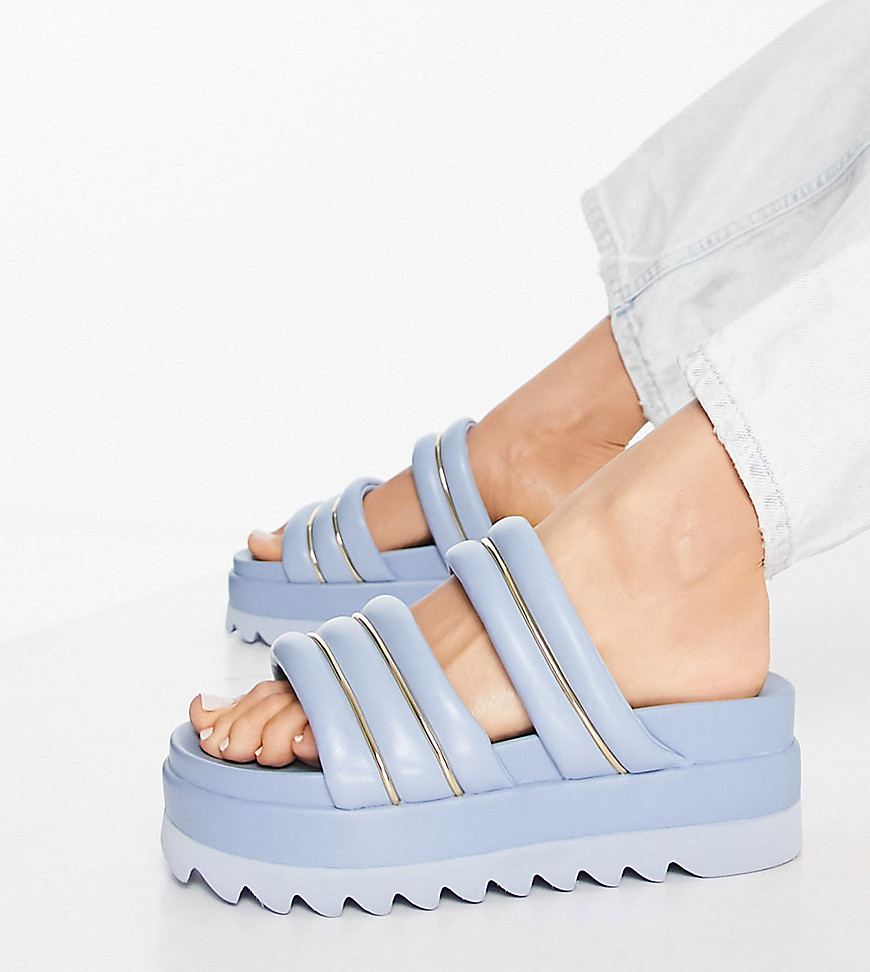 Asos Design Wide Fit Thea Padded Flatform Mules In Blue-blues