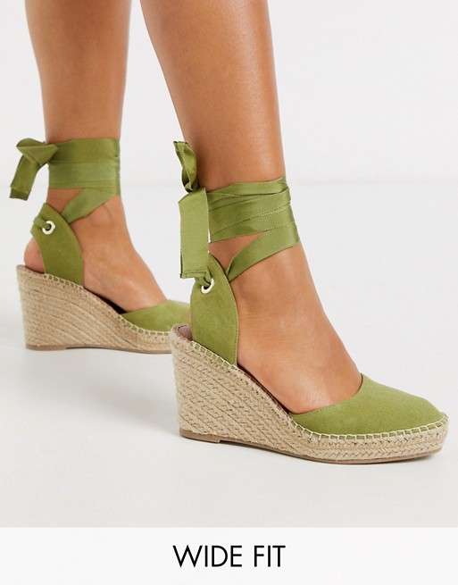 ASOS DESIGN Wide Fit Time espadrille wedges in khaki