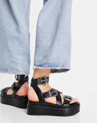 asos design tabitha chunky flatform sandals in black