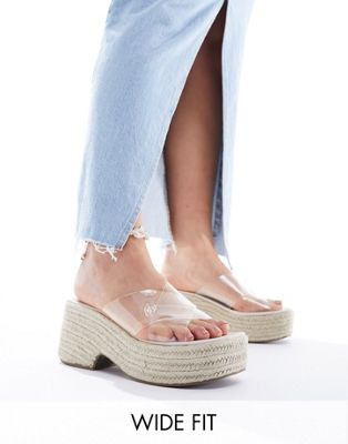 Asos Design Wide Fit Toy Cross Strap Wedges In Clear