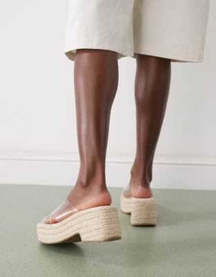 Asos Design Wide Fit Toy Cross Strap Wedges In Clear In Clear