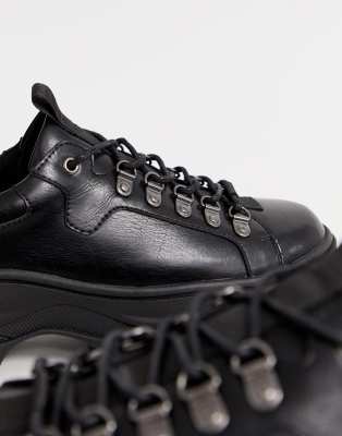 Asos design trainer shoes in deals black leather with chunky sole