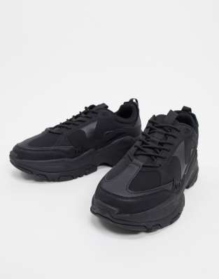 asos design trainers in black with chunky sole