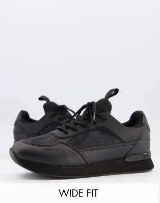 wide fit black trainers