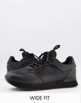 mens wide fit black trainers