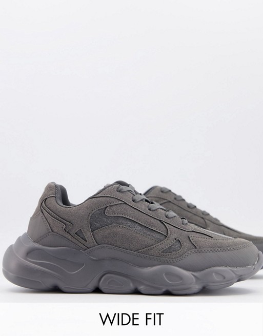 ASOS DESIGN Wide Fit trainers in dark grey with chunky sole