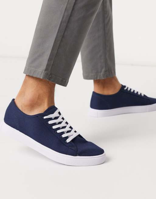 ASOS DESIGN Wide Fit trainers in navy canvas | ASOS