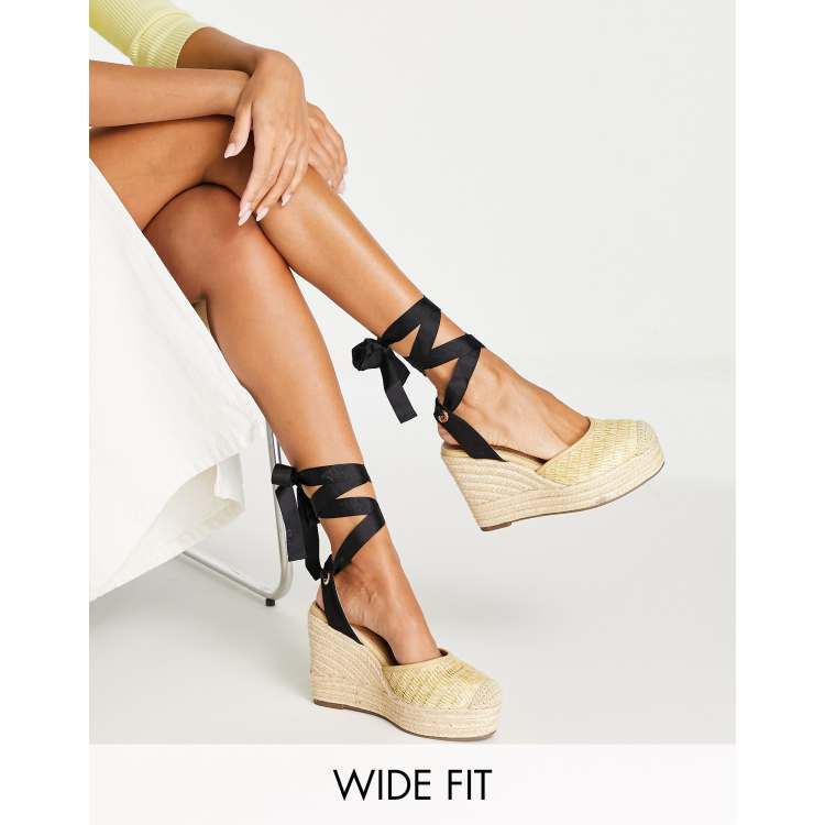 ASOS DESIGN Wide Fit Treasure closed toe wedges in natural fabric