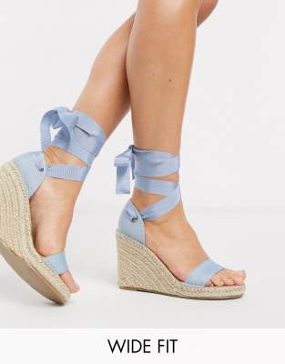 Tie Leg Denim Espadrille Wedges