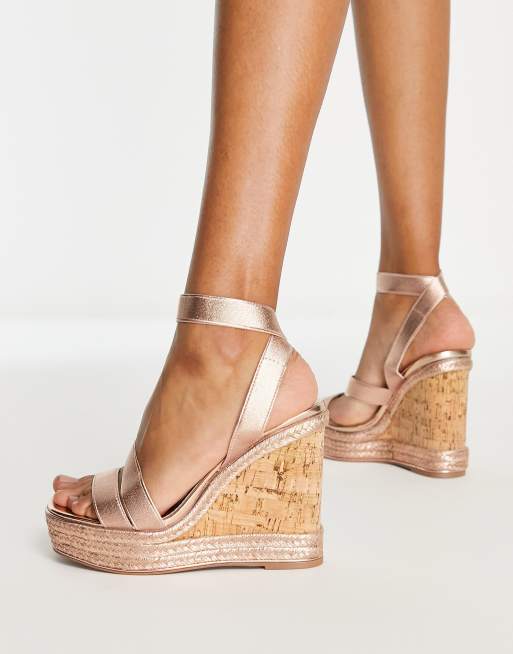 Rose gold shop strappy wedges