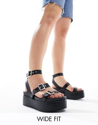  Wide Fit Trombone chunky buckle detail flatforms 