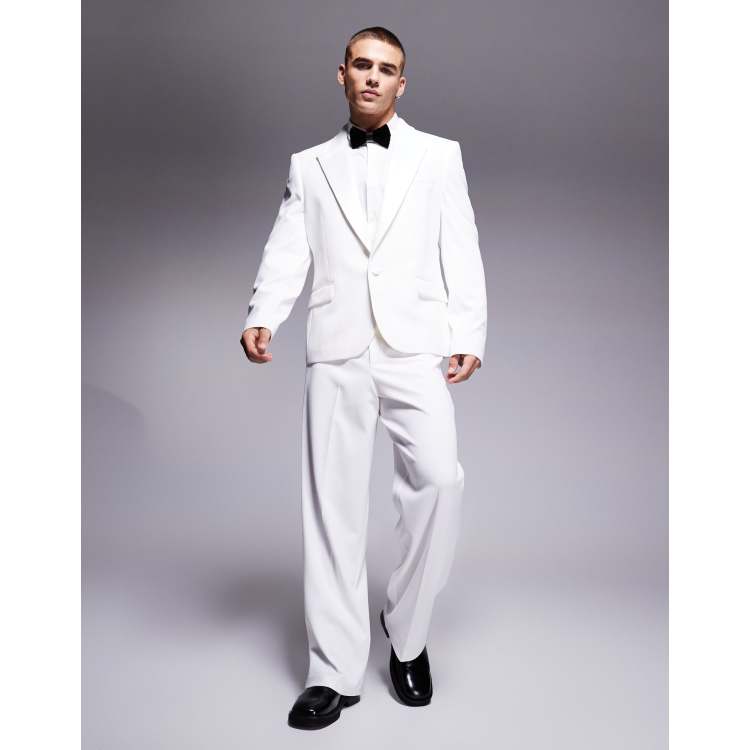 ASOS DESIGN wide fit tuxedo pants in cream | ASOS