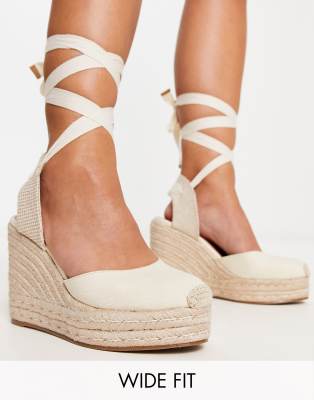 Asos Design Wide Fit Tyra Closed Toe Wedges In Natural Linen-neutral