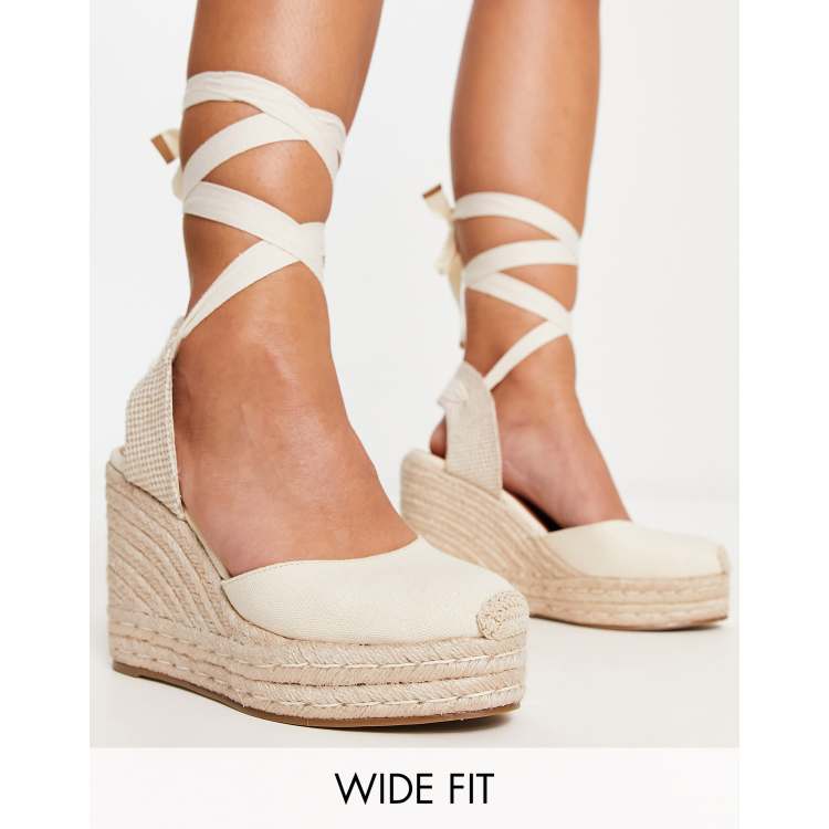 ASOS DESIGN Wide Fit Tyra closed toe wedges in natural linen ASOS